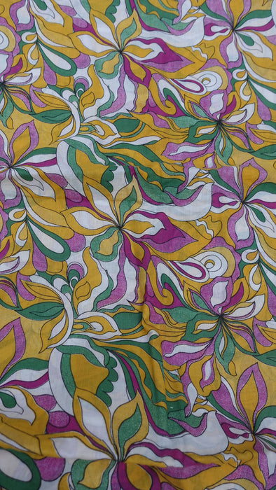 Green Purple White Retro Floral Print Fabric - 3 Metres