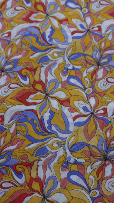 Blue Orange Red Retro Floral Print Cotton - 3 metres