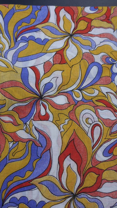 Blue Orange Red Retro Floral Print Cotton - 3 metres