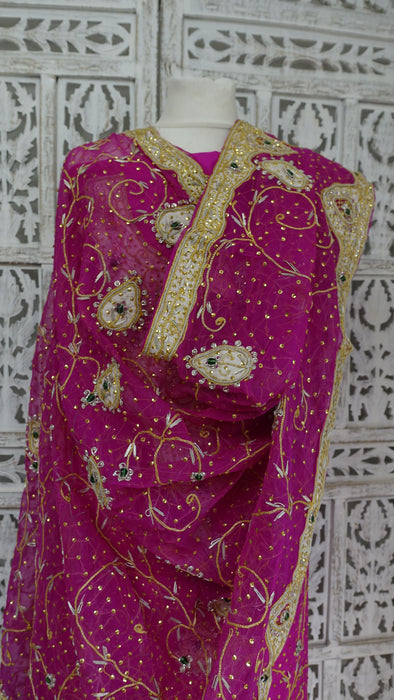 Hot Pink Pure Silk Vintage Unstitched  Suit - New