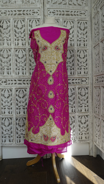 Hot Pink Pure Silk Vintage Unstitched  Suit - New