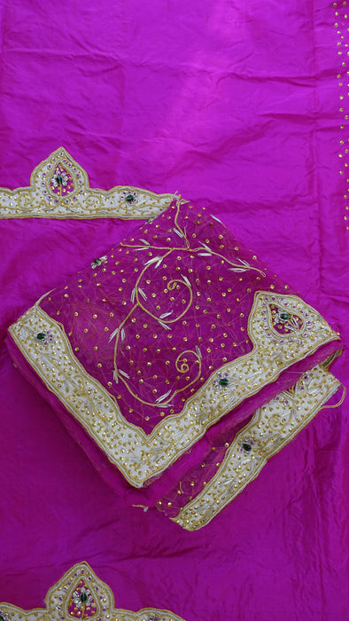 Hot Pink Pure Silk Vintage Unstitched  Suit - New