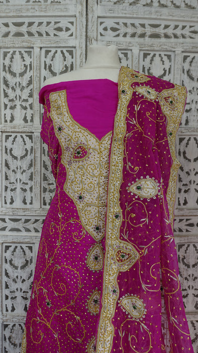 Hot Pink Pure Silk Vintage Unstitched  Suit - New
