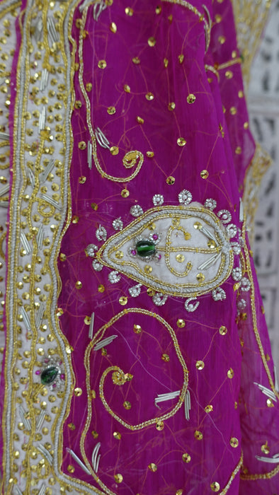 Hot Pink Pure Silk Vintage Unstitched  Suit - New