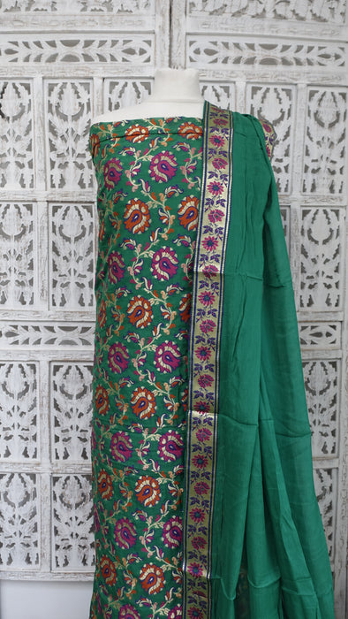 Green Crepe Silk Unstitched Suit