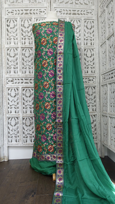 Green Crepe Silk Unstitched Suit