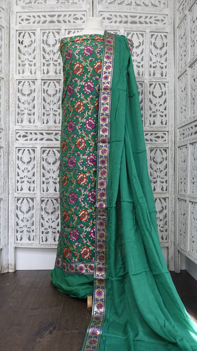Green Crepe Silk Unstitched Suit