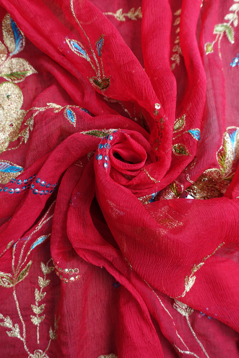 Vintage Red Embellished Dupatta - New