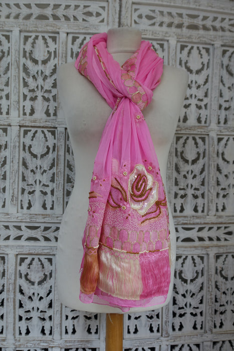 Pink Silk Chiffon Vintage Dupatta - New