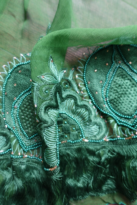 Forest Green Vintage Silk Chiffon Dupatta - New