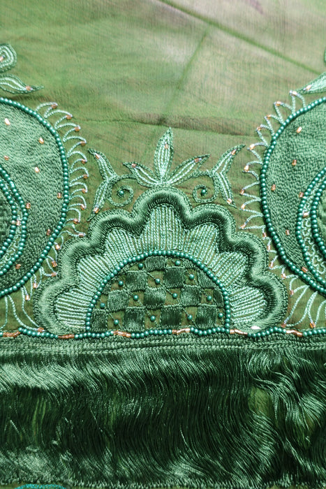 Forest Green Vintage Silk Chiffon Dupatta - New