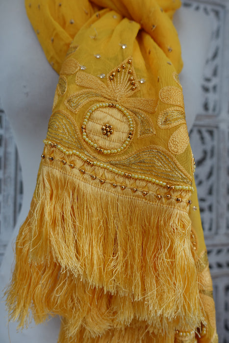 Yellow Vintage Silk Chiffon Dupatta - New