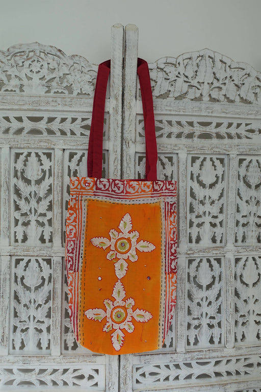 White Red Printed Cotton Tote Bag - New - Indian Suit Company