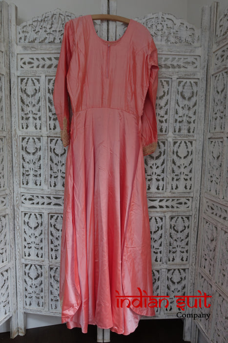Peach Vintage Pure Silk Gown- Preloved - UK 10 / EU 36 - Indian Suit Company