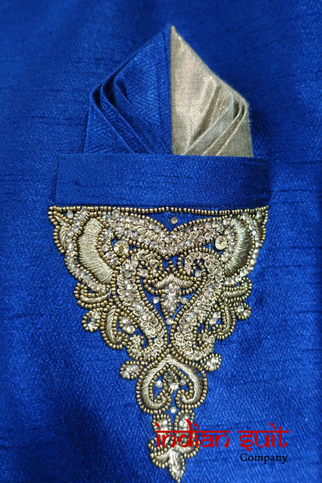 Blue Wedding XXL Sherwani To Fit 50" Chest- Preloved - Indian Suit Company