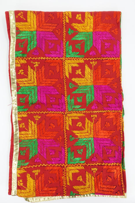 Red Cotton Traditional Phulkari Blanket / Bagh - New - Indian Suit Company
