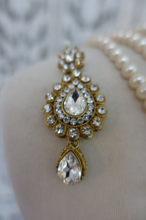 Pearl & Diamante Necklace Tikka Set - New Ready - Indian Suit Company
