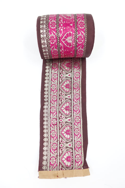 Vintage Spool Of Banarsi Brocade Trim In Brown & Pink - Indian Suit Company