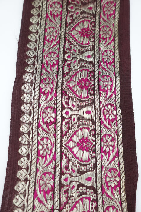 Vintage Spool Of Banarsi Brocade Trim In Brown & Pink - Indian Suit Company