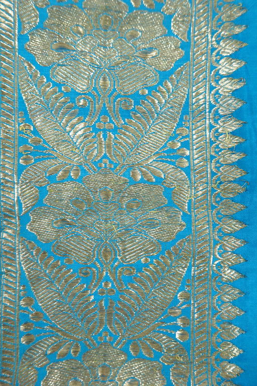 Peacock Blue Banarsi Silk Trim - Reclaimed - Indian Suit Company