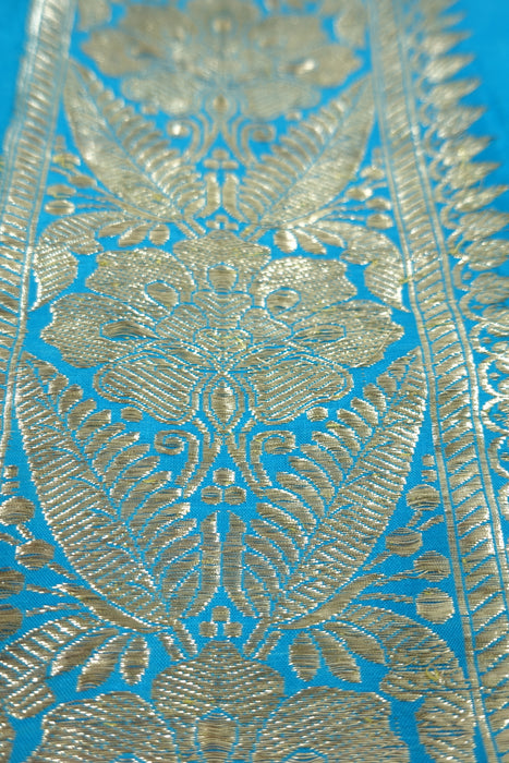 Peacock Blue Banarsi Silk Trim - Reclaimed - Indian Suit Company