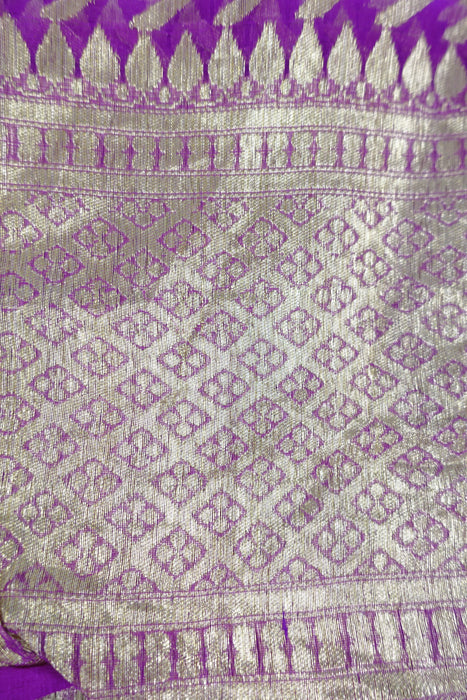 Pink Silk Voile Vintage Gold Silk Sari Zari Banarsi Trim - Reclaimed - Indian Suit Company