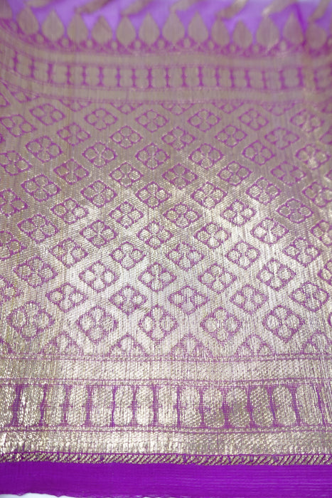 Pink Silk Voile Vintage Gold Silk Sari Zari Banarsi Trim - Reclaimed - Indian Suit Company