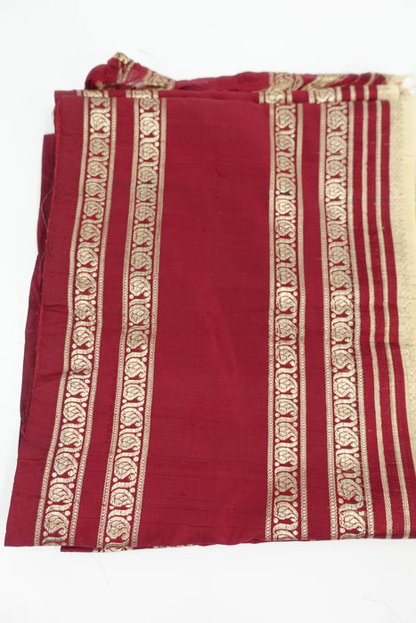 Dark Red Cream & Gold Vintage Pure Silk Sari With Gold Zari Trim - Preloved - Indian Suit Company