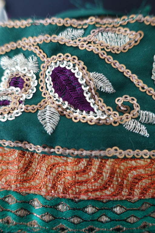 Green & Purple Reclaimed Sari Trim - Preloved - Indian Suit Company