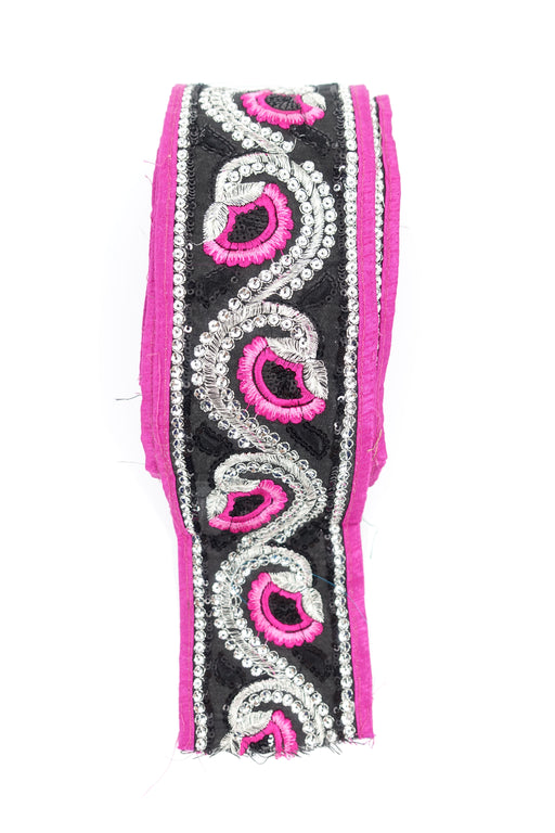 Black & Pink Reclaimed Sari Trim - Preloved - Indian Suit Company