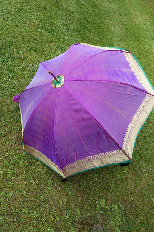 Purple Vintage Silk Handmade Umbrella - Preloved - Indian Suit Company