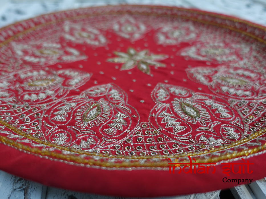 Red Vintage Dhabka Worked Wedding Tray - Preloved - Indian Suit Company