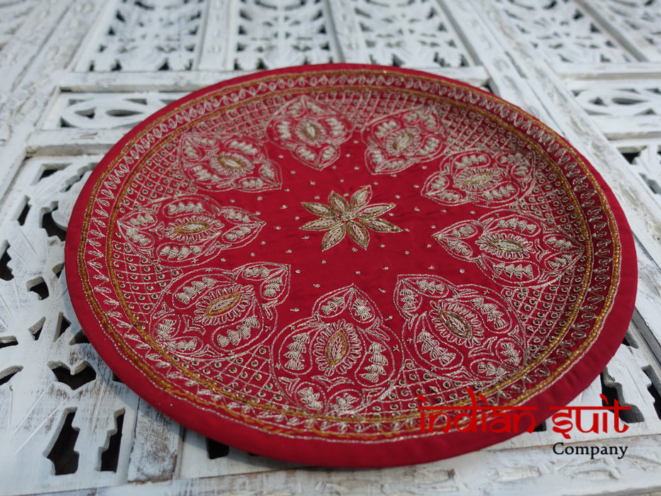 Red Vintage Dhabka Worked Wedding Tray - Preloved - Indian Suit Company