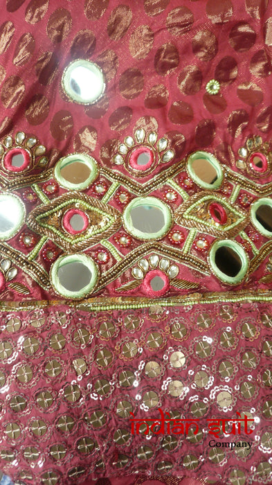 Green & Pink Mirrored Lengha - UK 10 / EU 36 - Preloved - Indian Suit Company