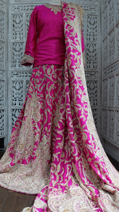 Pink Silk Vintage Wedding Lengha “ UK Size 10 /EU Size 36 - Preloved