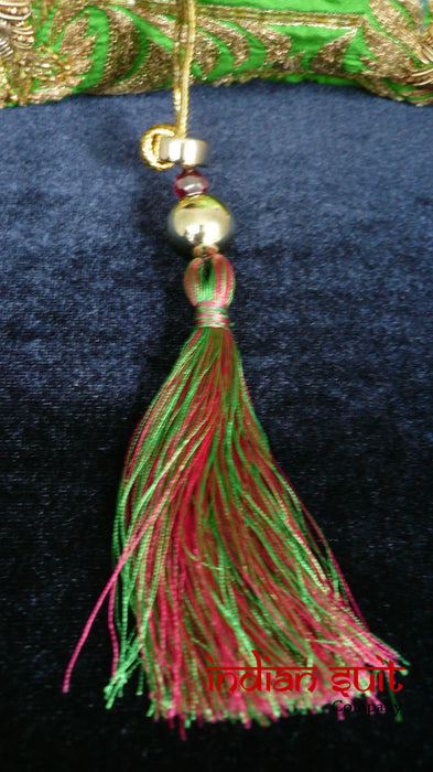 Green Vintage Silk Bag With Pink Lining And Silk Tassels. - Indian Suit Company