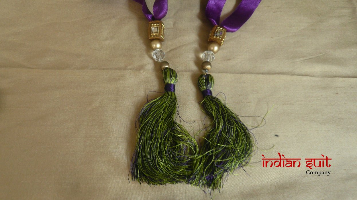 Green Silk With Purple Silk Lining Potli Bag - Indian Suit Company
