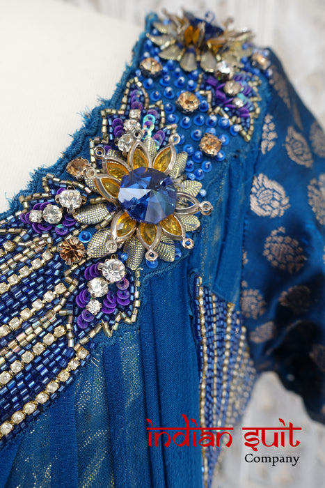 Blue Banarsi Brocade & Silk Churidaar Suit - UK 10 / EU 36 - Preloved - Indian Suit Company