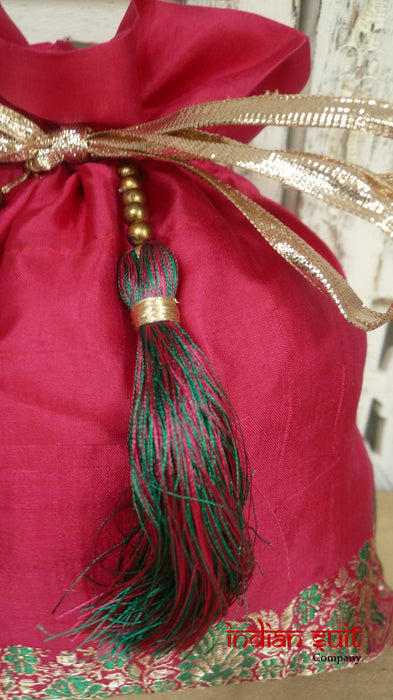 Hot Pink Vintage Silk Potli Bag - Indian Suit Company