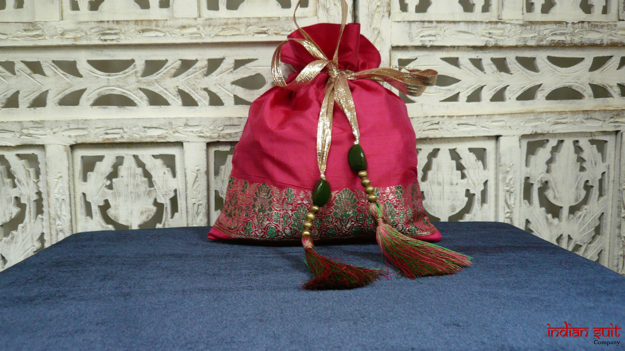 Pink Vintage Silk Potli Bag - Indian Suit Company