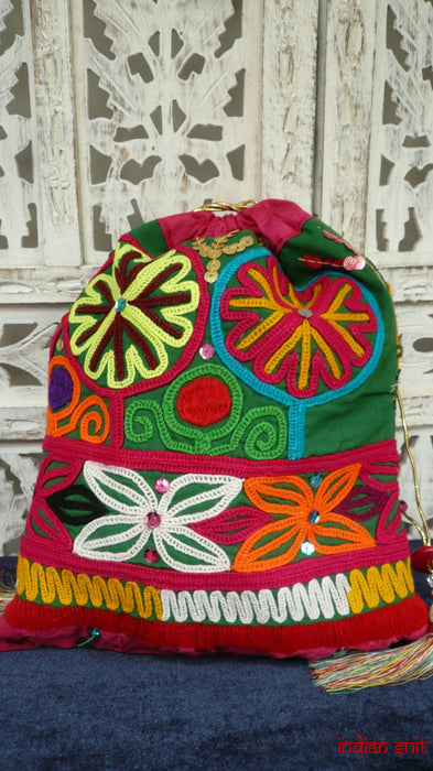 Colourful Vintage Printed Cotton Potli Bag - Indian Suit Company