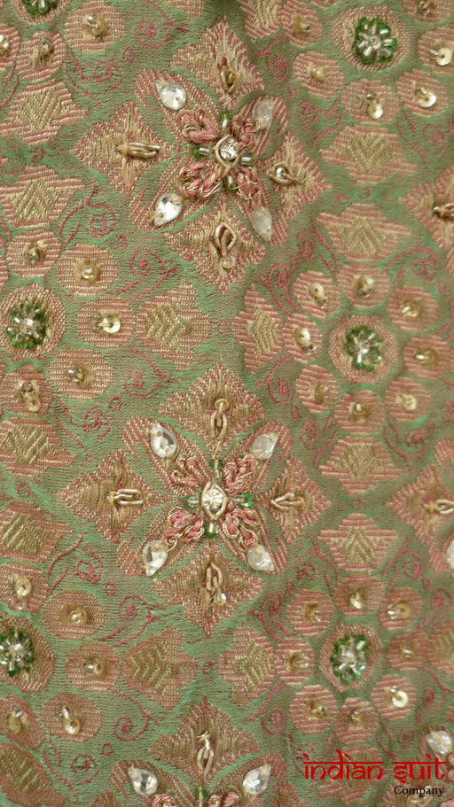 Green Brocade And Silk Salwar Kameez UK 4 / EU 30 - Preloved - Indian Suit Company