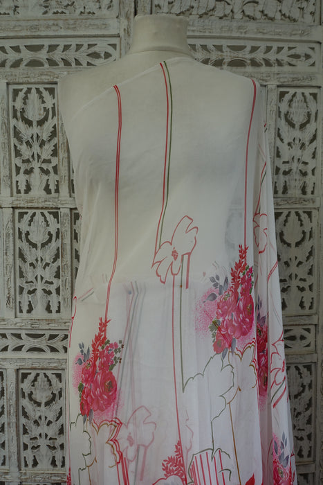 White Floral Vintage Sari - Preloved