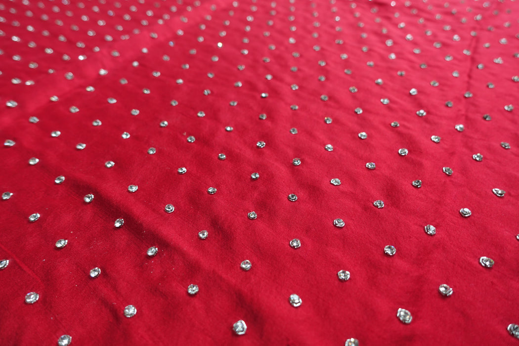 Red Silk Indian Embellished Diamante Wedding Tablecloth - New - Indian Suit Company
