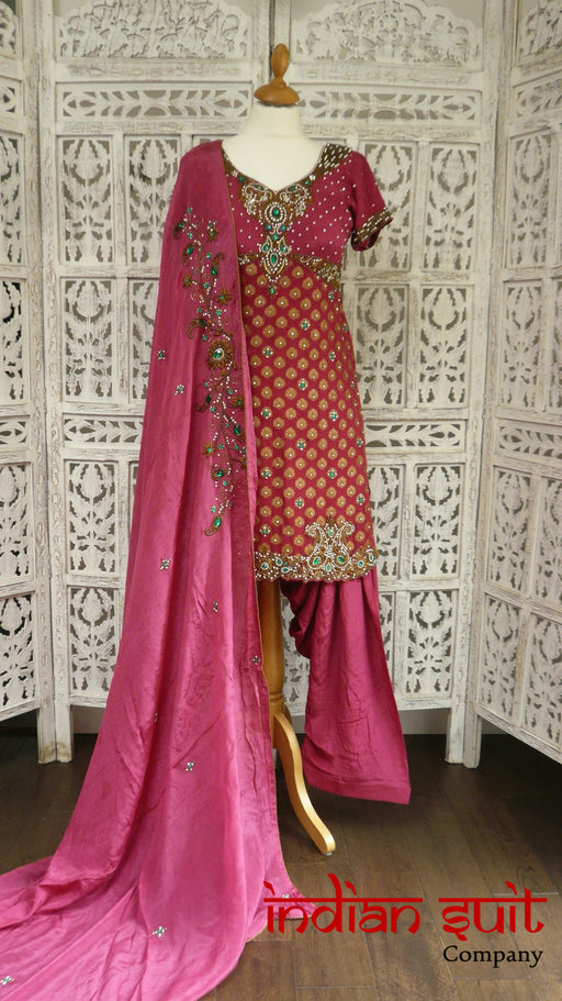 Pink Brocade & Silk Salwar Kameez UK 8 / EU 34 - Preloved - Indian Suit Company