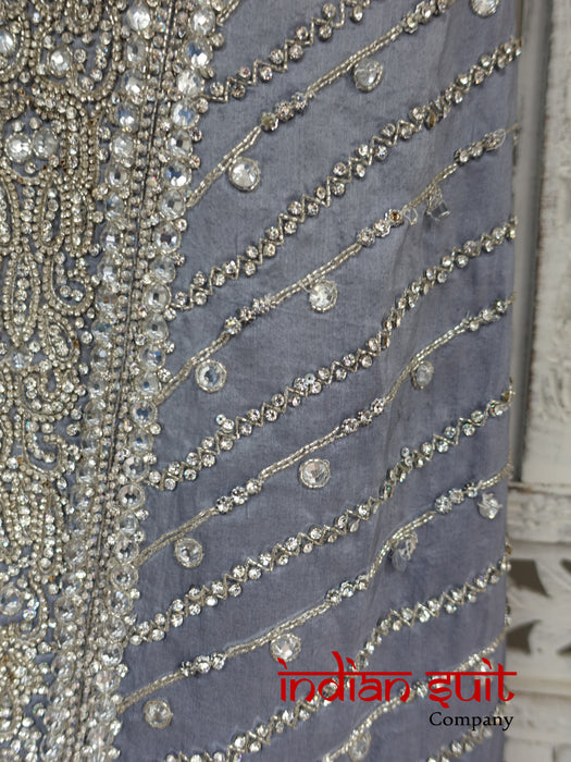 Grey Silk Salwar Suit Encrusted With Diamantes - UK 4 / EU 30 - Preloved - Indian Suit Company