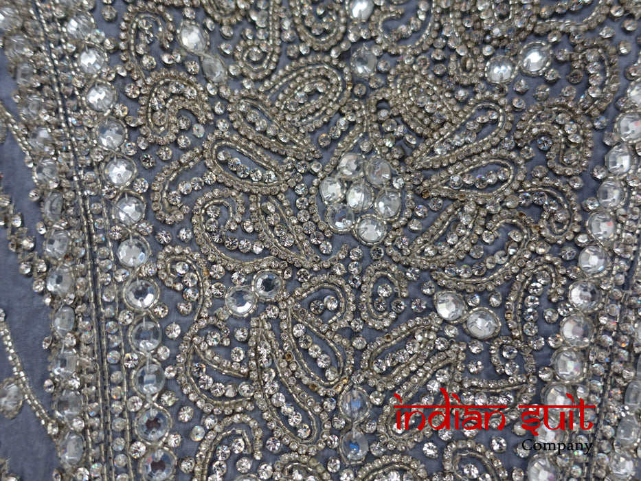 Grey Silk Salwar Suit Encrusted With Diamantes - UK 4 / EU 30 - Preloved - Indian Suit Company