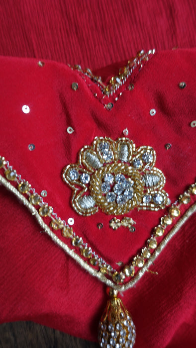 Red Silk Heavy Diamante Salwar Suit - UK 14 / EU 40 - New