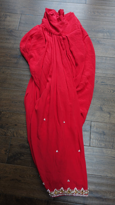 Red Silk Heavy Diamante Salwar Suit - UK 14 / EU 40 - New