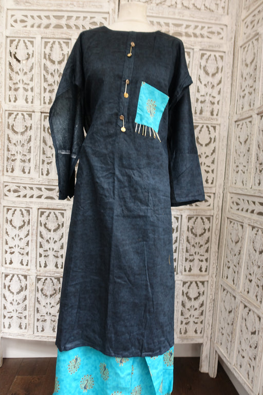 Dark Blue & Peacock Print Sharara UK 18 / EU 44 - New - Indian Suit Company